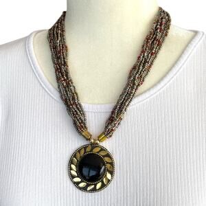 Vintage 1990s Mehak Multi Strand Seed Bead Necklace India NOS